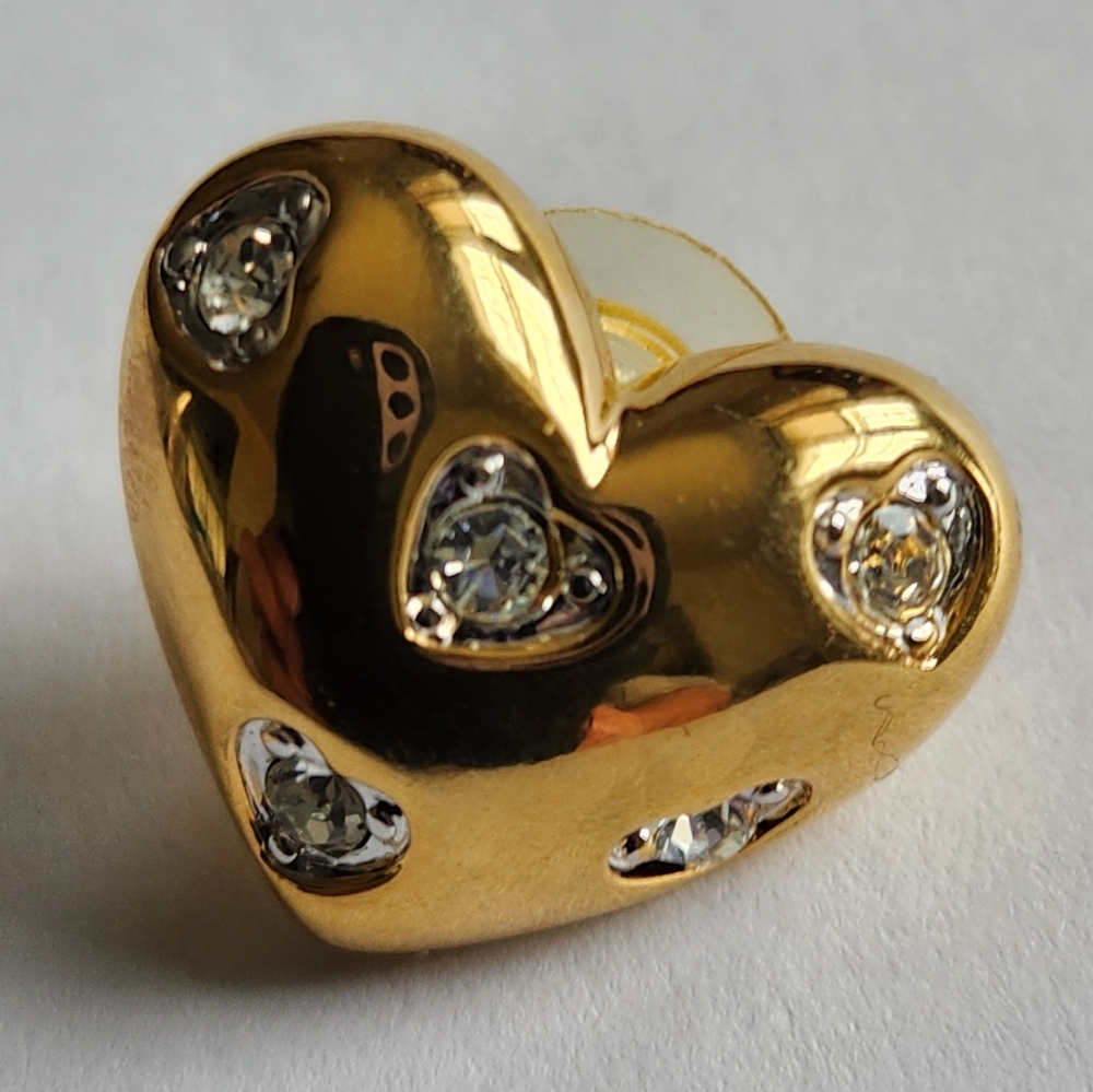 Nolan Miller Puffed Heart with Rhinestones Brooch Pin